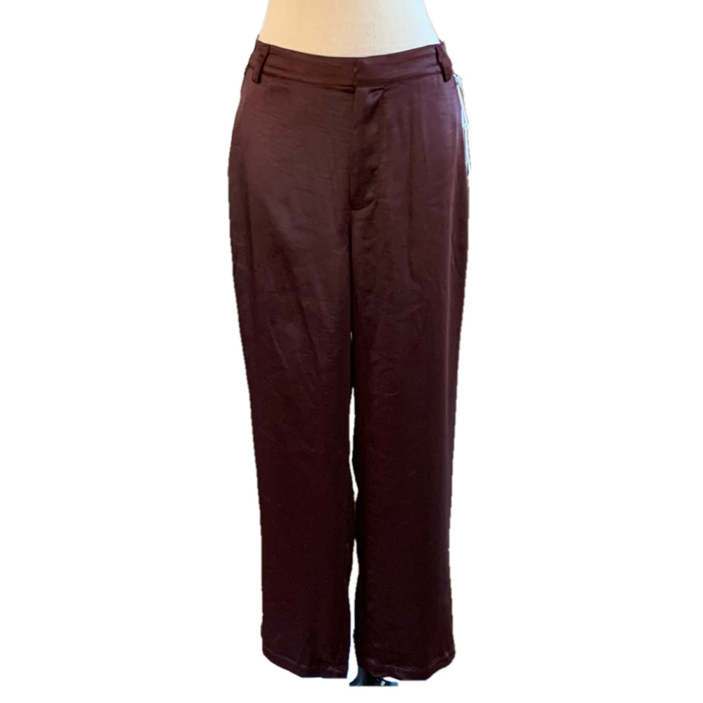 Good American sz 10/30 plum colored silky high rise wide leg pants